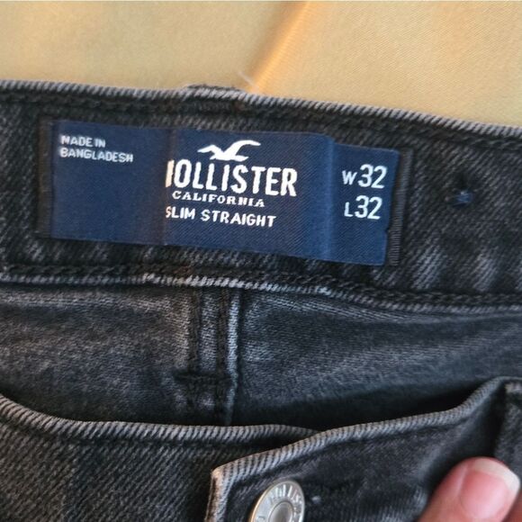Hollister Men's Slim Straight Black Washed Jeans Sz 32x29 - Picture 5 of 8